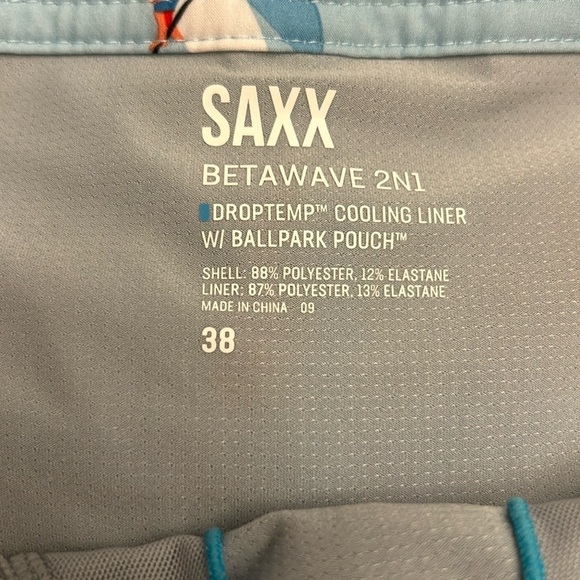 Saxx BETAWAVE 17" 2N1 DropTemp Cooling Liner Ballpark Pouch Swim Trunks 38 Surf - Picture 7 of 11